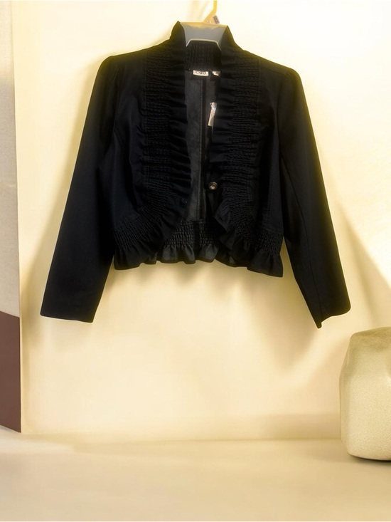 Cato Jackets & Blazers - Women’s Denim Ruffled Cropped Jacket - Elegant Evening Coat